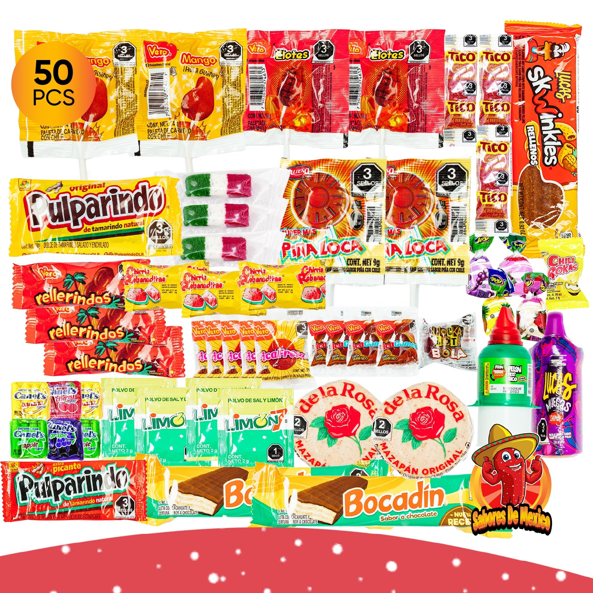 Mexican Candy Variety Pack (50 Count) Dulces Mexicanos  Mexican Snacks  with Vero Lollipops  Lucas Candy  Pulparindo Tamarindo  Mazapan  Spicy Dulce Mexico Assorted Mix  by Sabores de Mexico