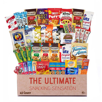 Broadway Basketeers 45 Count Snack Box Variety Pack Care Package For Kids Teens 18+ Uses Family Military College Students Birthdays - Cookies Chips Breakers Pretzels Candy Treats Healthy Snacks