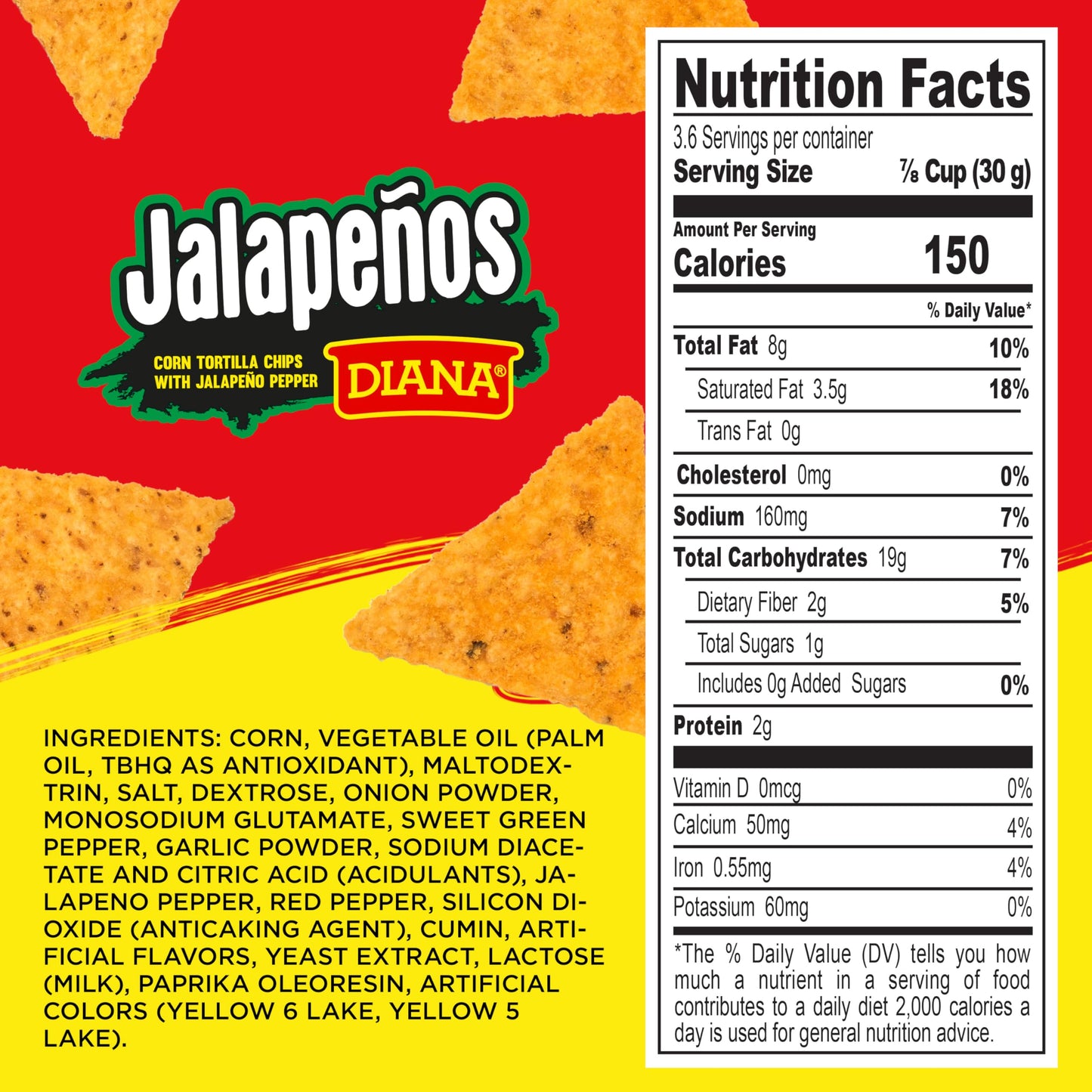 Diana Jalapeos Tortilla Chips, 3.84 Oz (Pack of 8)