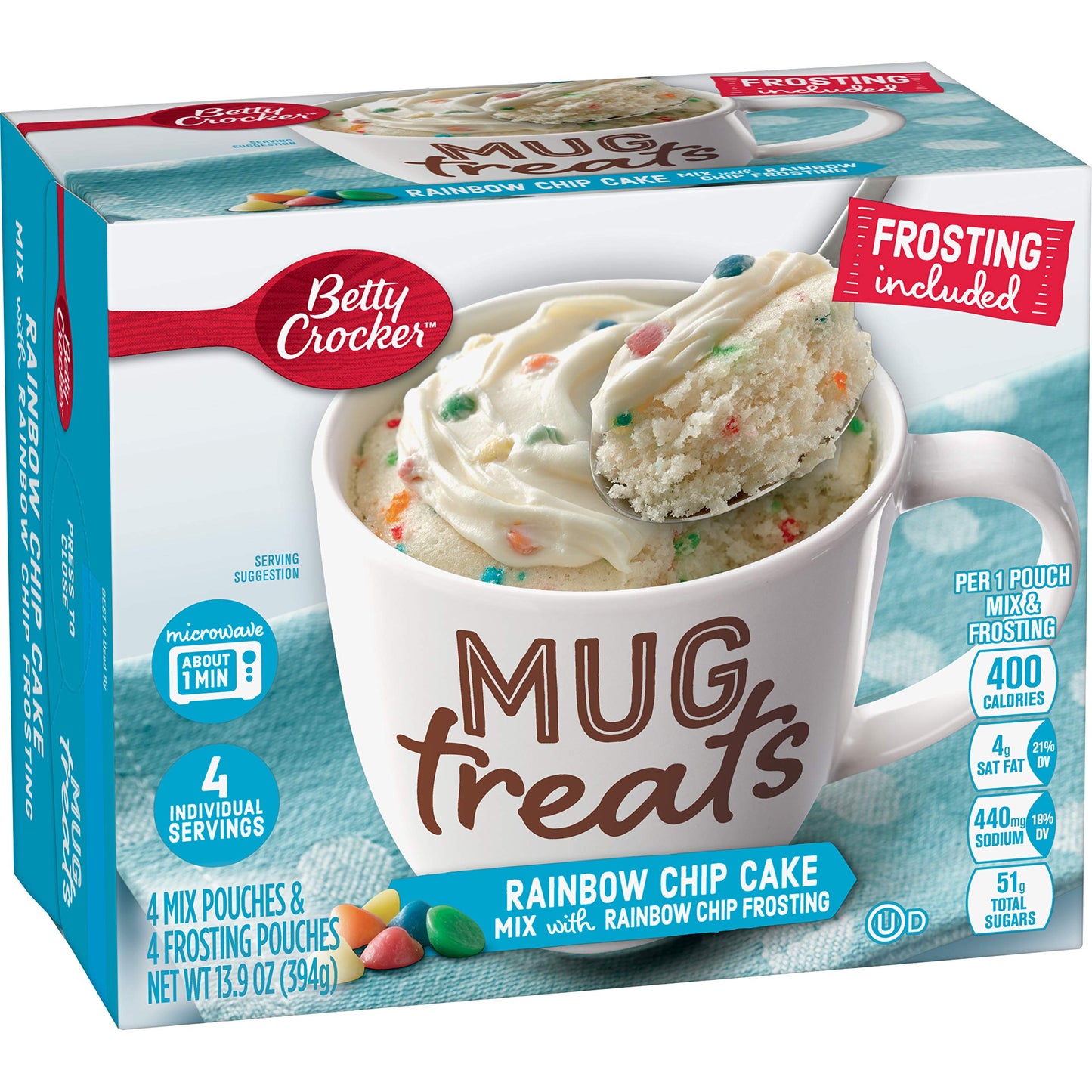 Betty Crocker Mug Treats Rainbow Chip Cake Mix With Frosting, 4 Servings, 13.9 Oz.