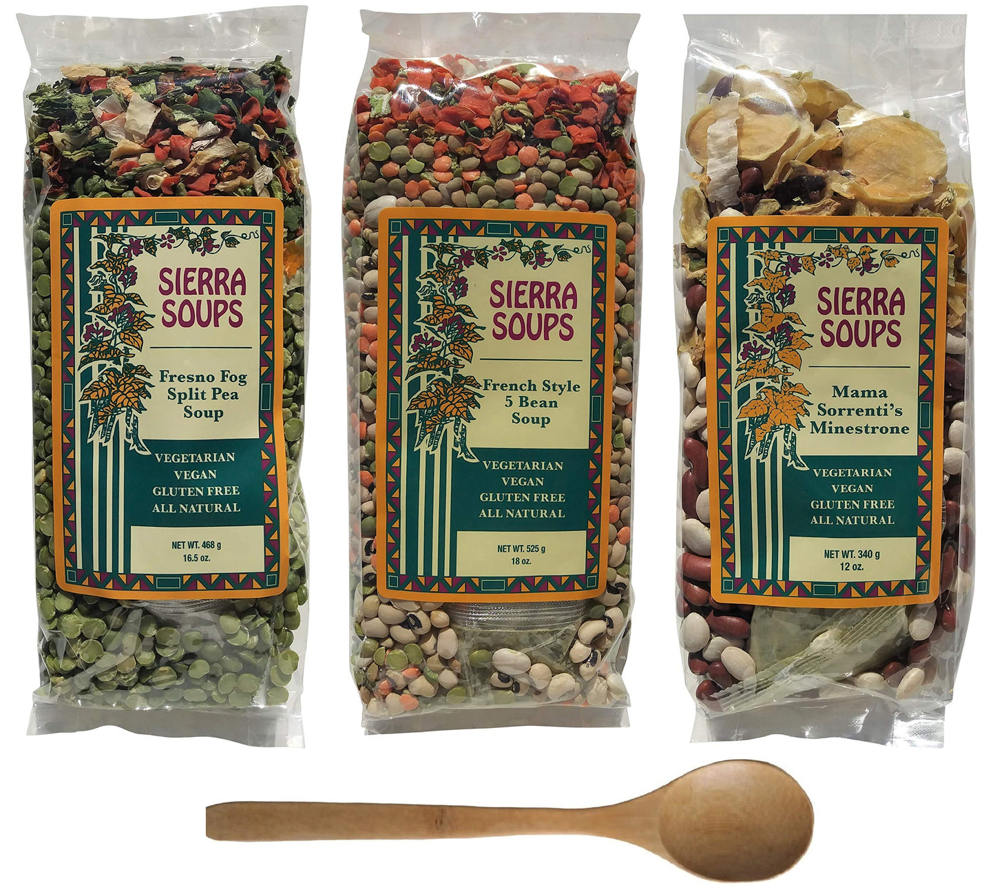 Sierra Soups Healthy, Hearty, All Natural And Gluten Free Soups - 3 Pack Assortment: Fresno Fog Split Pea, French Style 5 Bean &