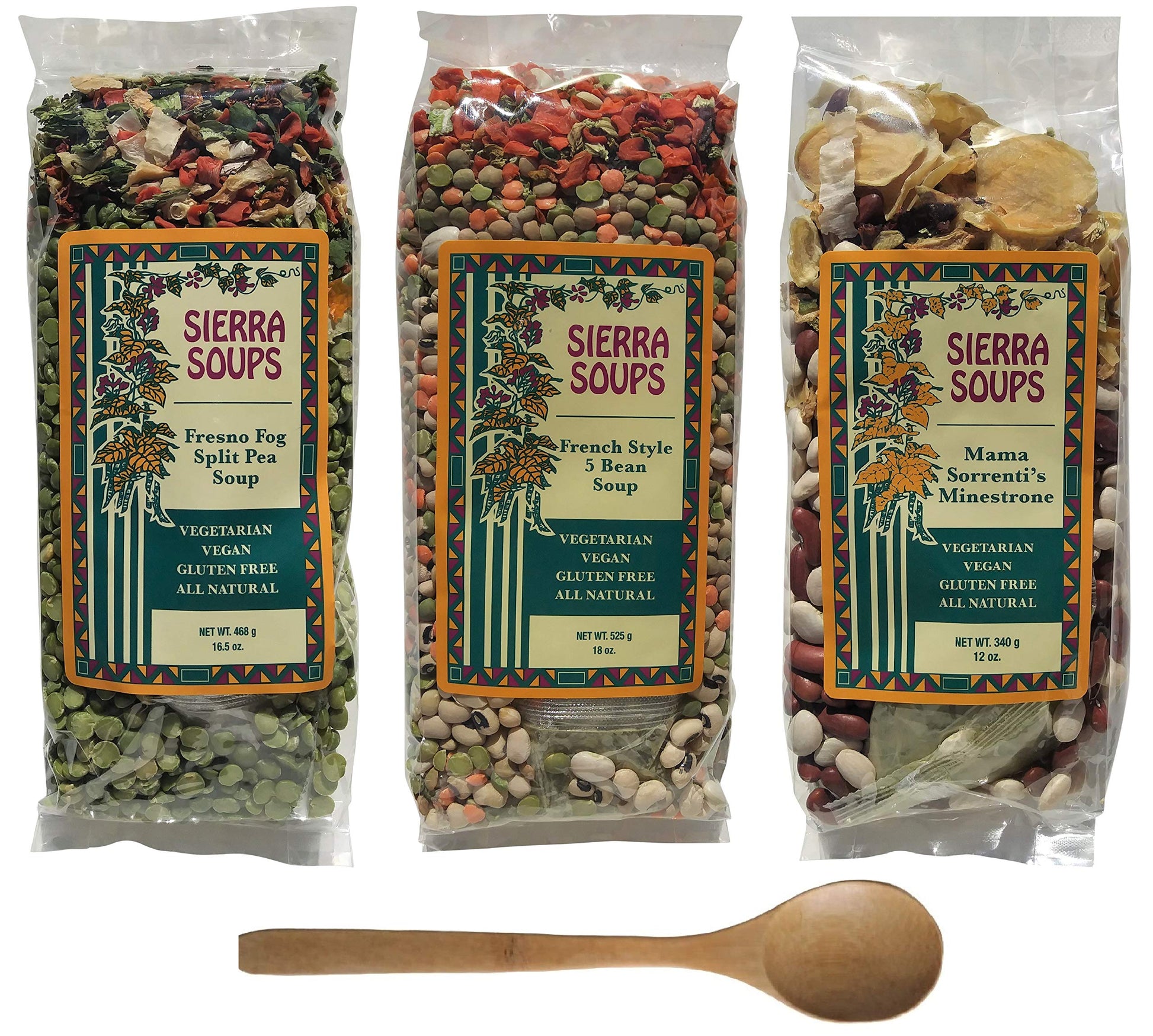 Sierra Soups Healthy, Hearty, All Natural And Gluten Free Soups - 3 Pack Assortment: Fresno Fog Split Pea, French Style 5 Bean &