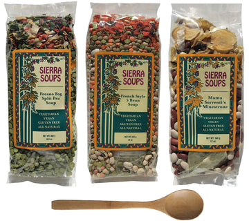 Sierra Soups Healthy, Hearty, All Natural And Gluten Free Soups - 3 Pack Assortment: Fresno Fog Split Pea, French Style 5 Bean &