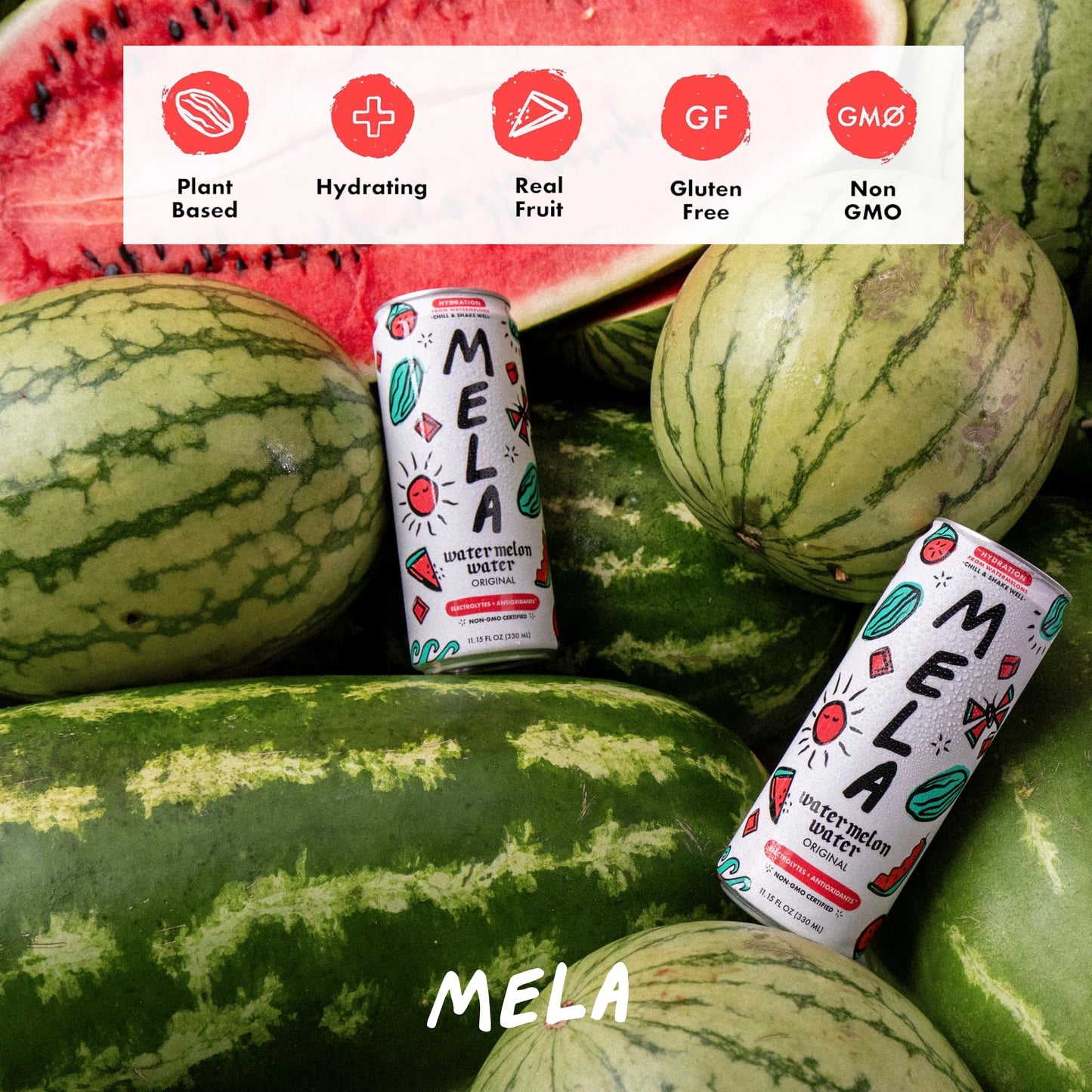Mela Water Watermelon Juice Drink, Electrolytes & Antioxidants, Refreshing Hydration, Coconut Water Alternative, Vitamin C, Ging