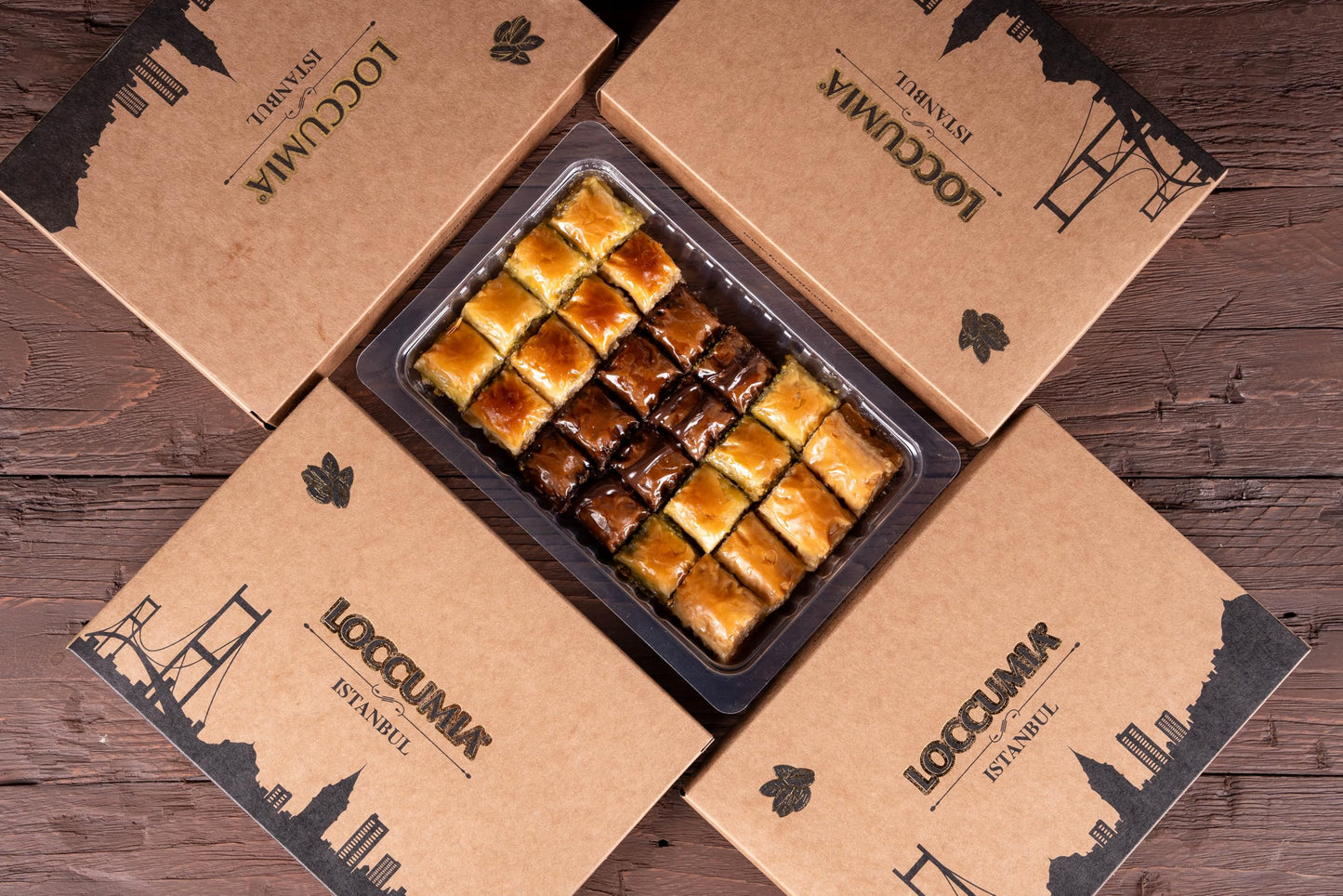 Loccumia Baklava Pastry Gift Box Halal Snacks With Chocolate, Pistachios, Walnuts, Hazelnuts, Shatila Arabic Greek Turkish Bakla