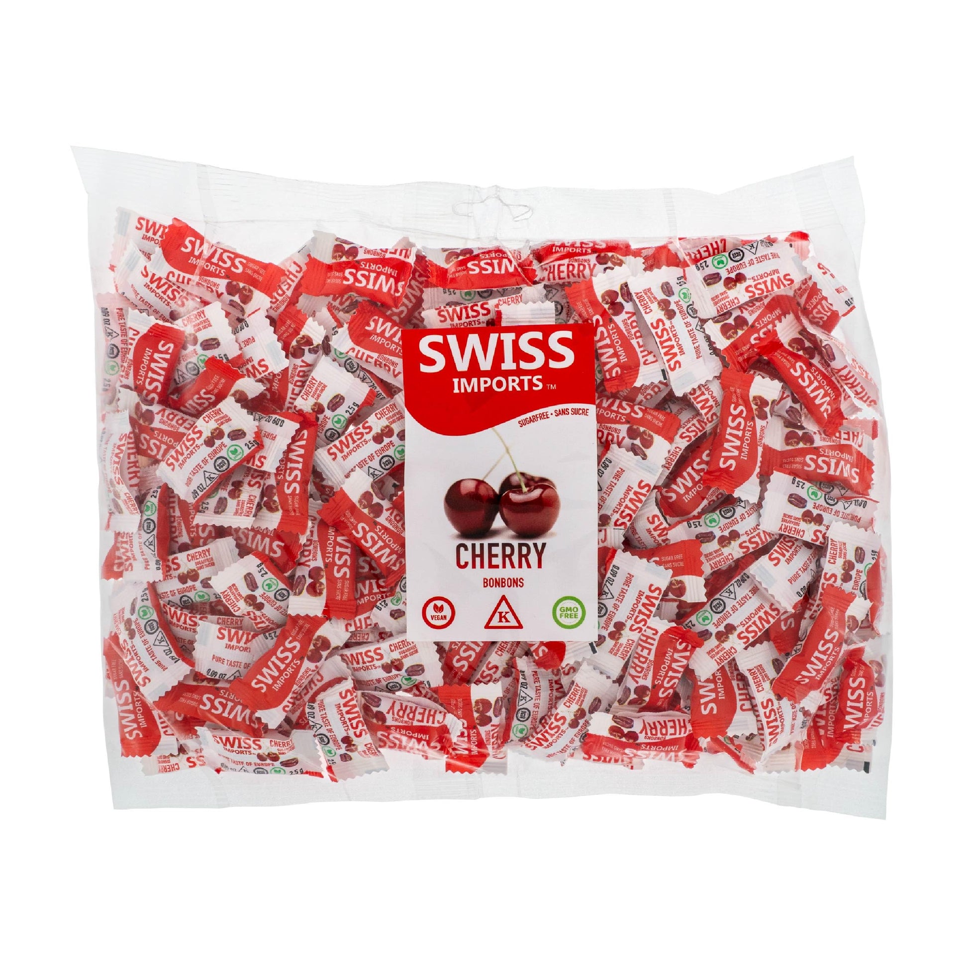 Swiss Imports Sugar Free Bonbons Hard Candy Drops, Cherry, 200 Individually Wrapped Pieces, 500g/17.6oz