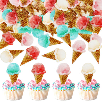 Ercadio 40 Pack Edible Ice Cream Cupcake Toppers Edible Cake Decoration Drink Topper Picks for Baby Shower Birthday Summer Hawai