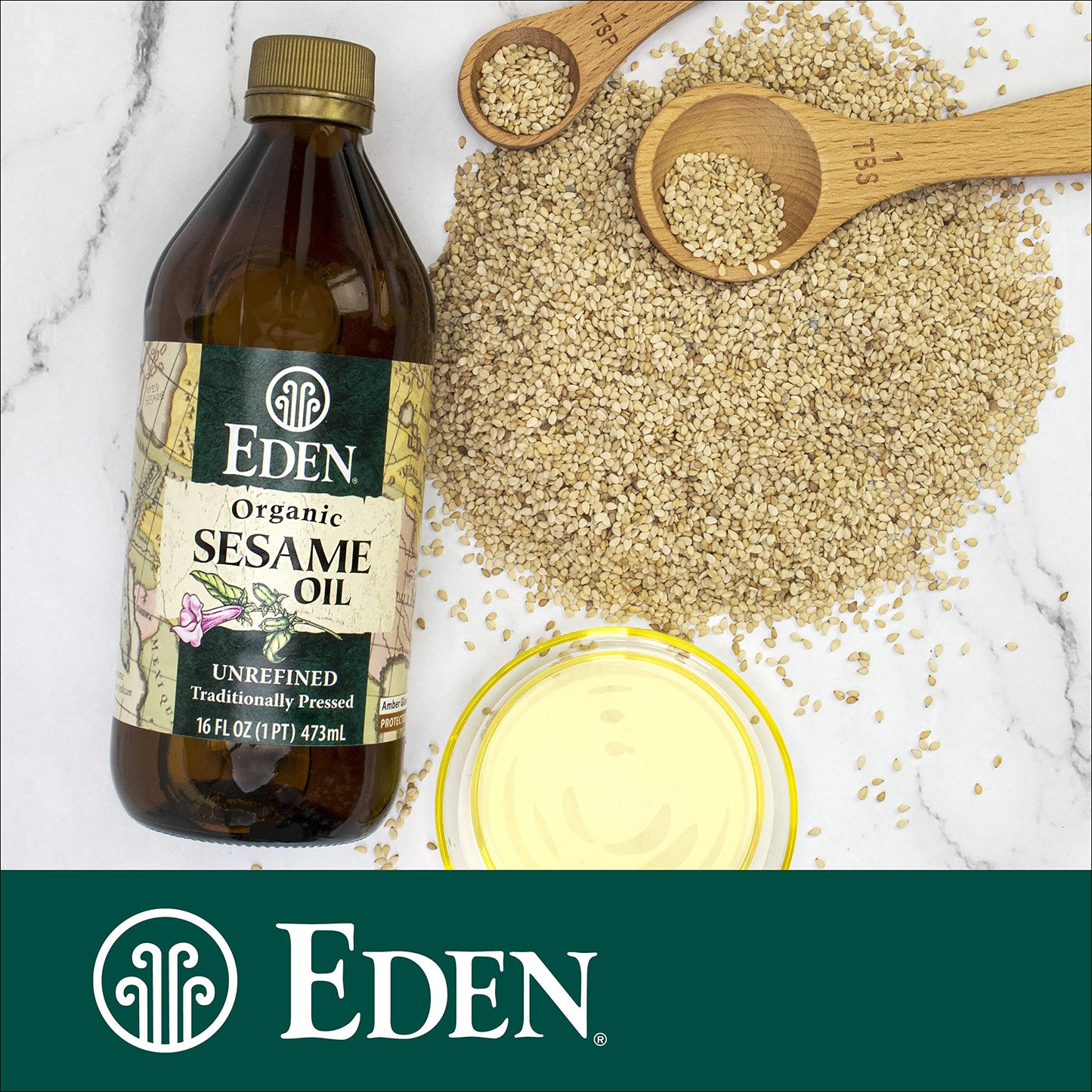 Eden Organic Sesame Oil, Unrefined, Extra Virgin, Traditionally Pressed, 16 Fl Oz Glass Bottle
