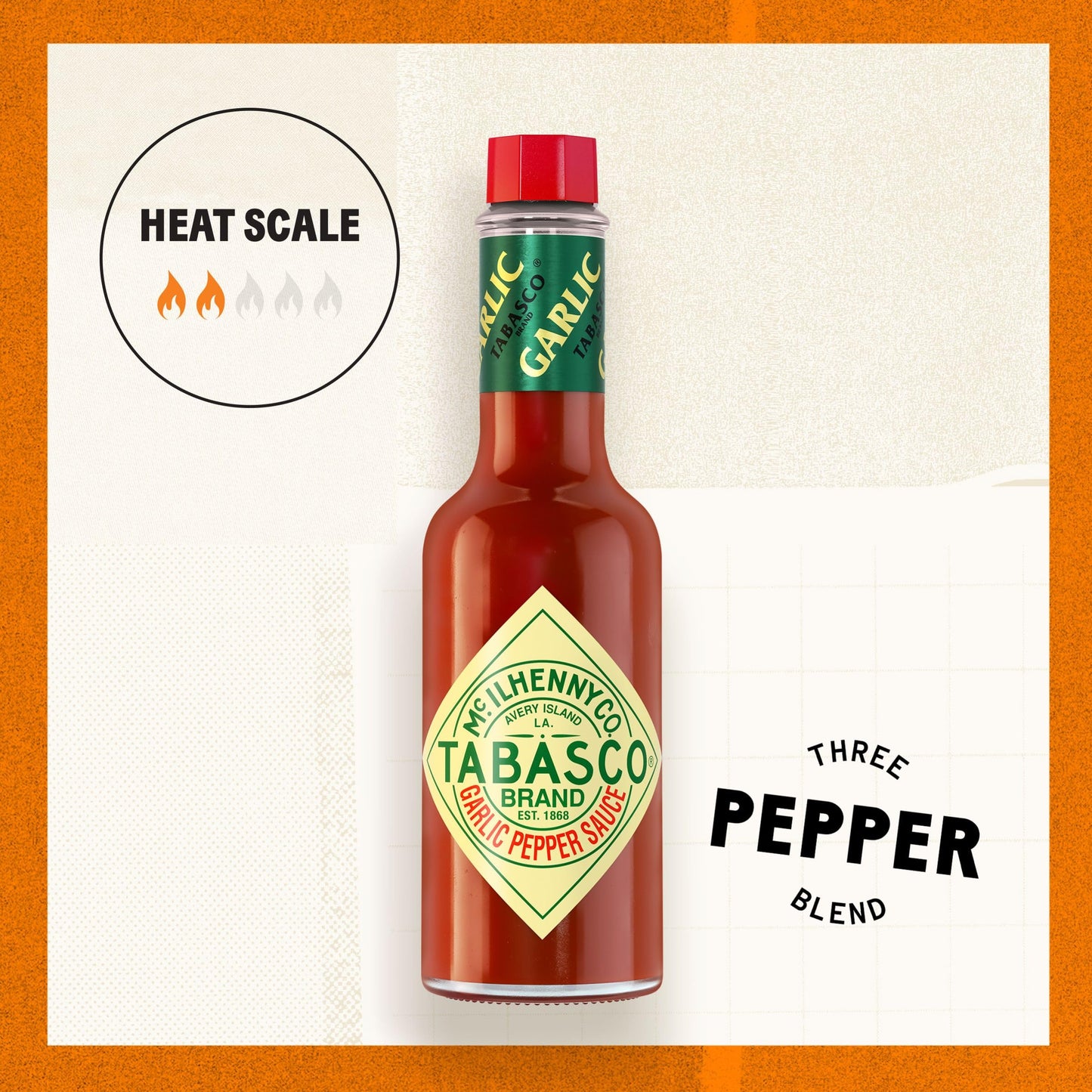 Tabasco Brand Cayenne Garlic Pepper Sauce, Mild Hot Sauce, Glass Bottle, Smoky & Zesty Blend With Savory Garlic, Bold Flavor, Gr