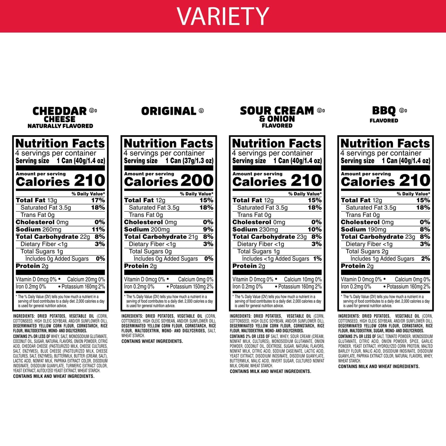 Pringles Potato Crisps Chips, Lunch Snacks, Office And Kids Snacks, Grab N' Go, Variety Pack (16 Cans)