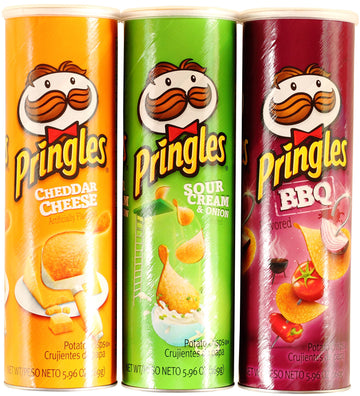 Pringles Potato Chips Variety Bundle: (1) Cheddar Cheese 5.96Oz, (1) Sour Cream And Onion 5.96Oz, (1) Bbq Potato Chips 5.96Oz (3