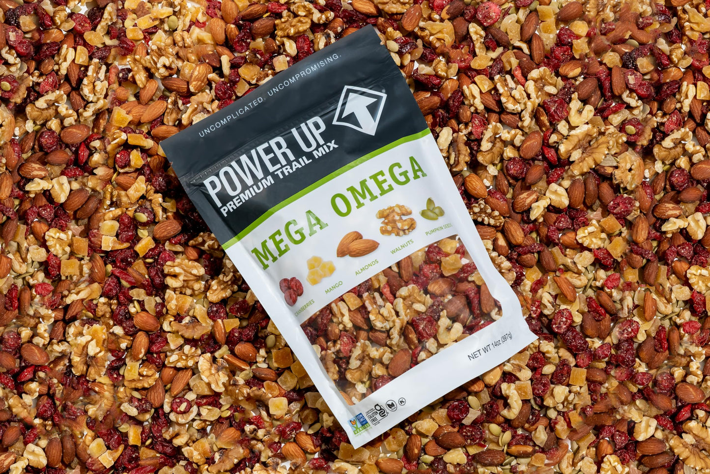 Power Up Trail Mix, Mega Omega Trail Mix, Non-GMO, Vegan, Gluten Free, No Artificial Ingredients, Gourmet Nut, 14 Ounce Bag (Pac