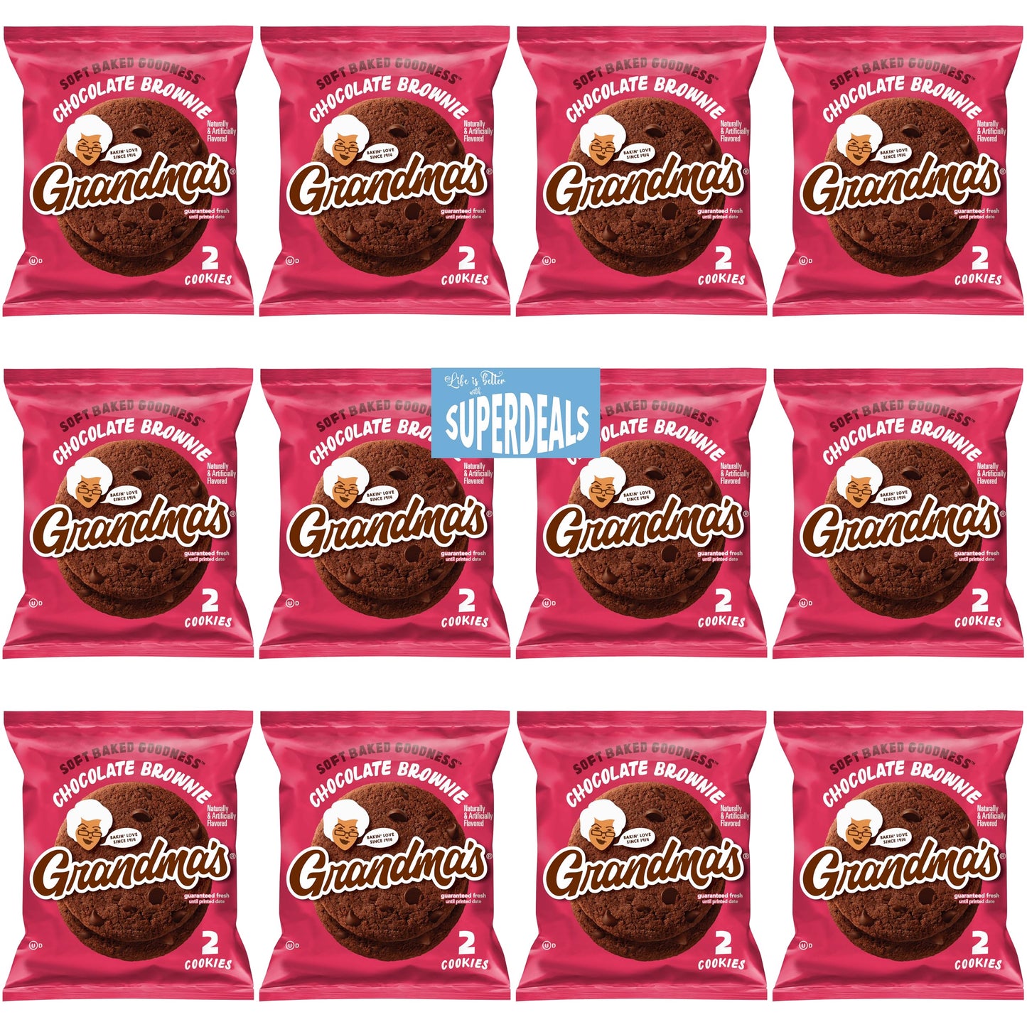 Grandma's Cookies, Chocolate Brownie, (Pack of 12) Bundled by SUPERDEALS, 2.50 Oz Bag, with Mystery Gift