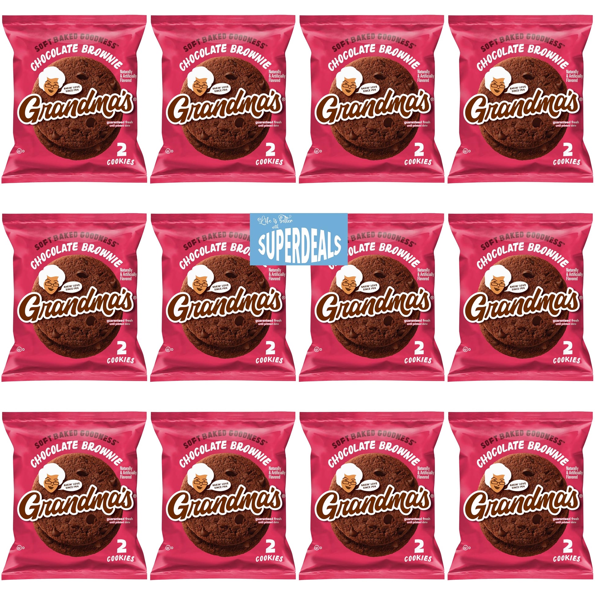 Grandma's Cookies, Chocolate Brownie, (Pack of 12) Bundled by SUPERDEALS, 2.50 Oz Bag, with Mystery Gift