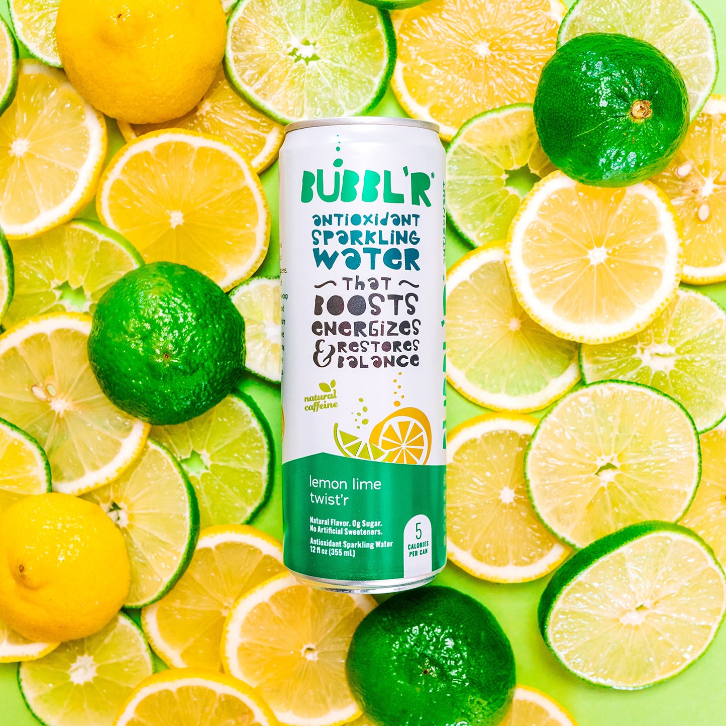 Bubblr Antioxidant Sparkling Water, Lemon Lime Twistr, 12 Fl Oz Cans, 12 Count, 0g Sugar, Gluten Free, All Natural Flavors