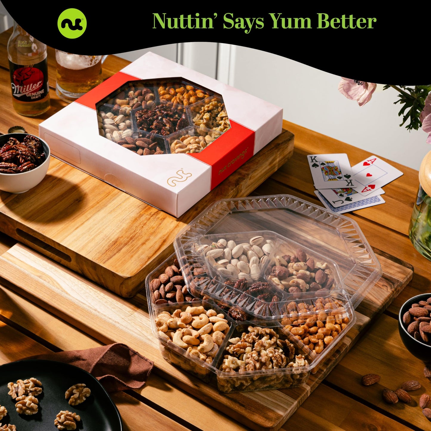 Nut Cravings Gourmet Collection - Mixed Nuts Gift Basket In Red Gold Box (7 Assortments, 1 Lb) Teacher Appreciation Arrangement