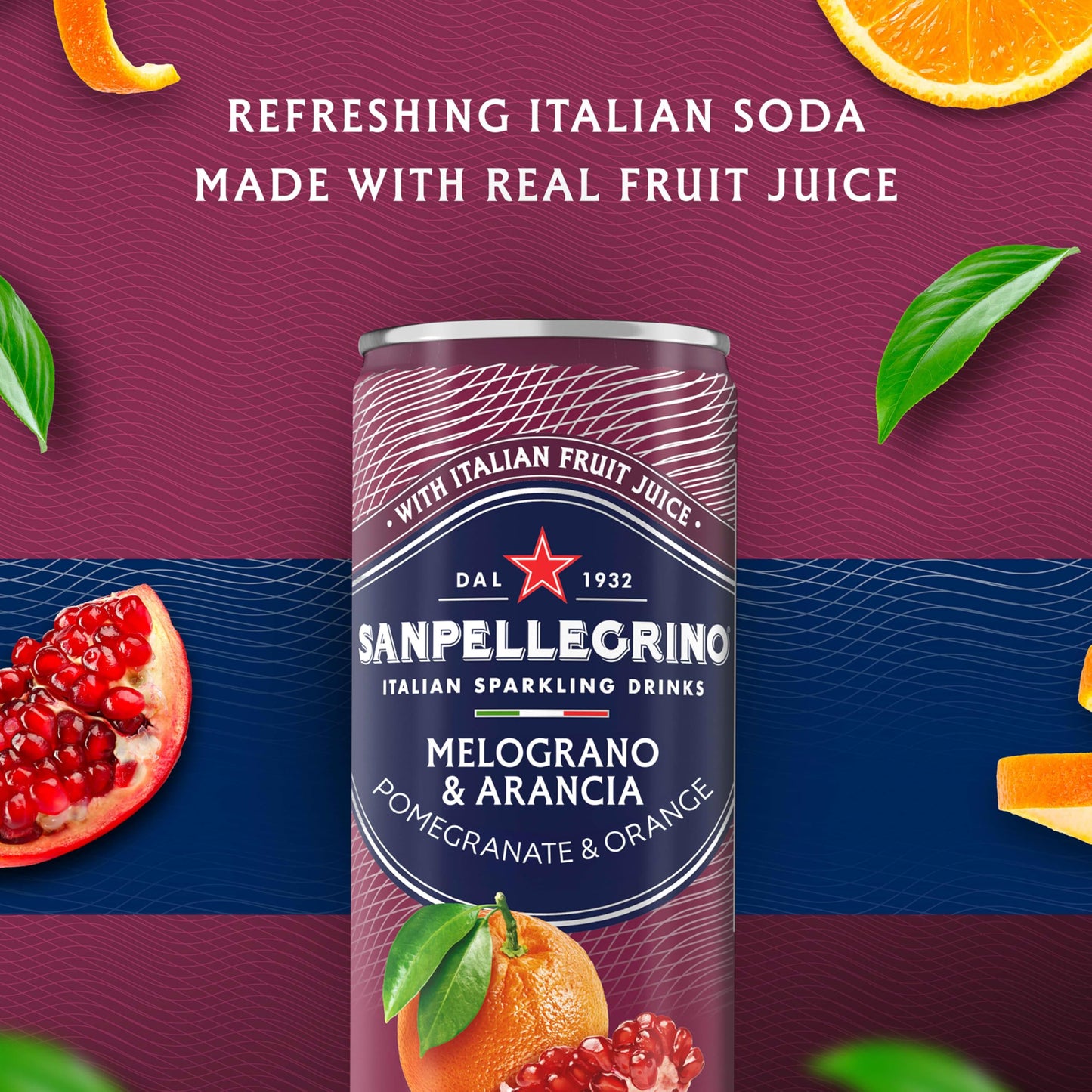 Sanpellegrino Italian Sparkling Drink Melograno And Arancia, Sparkling Orange And Pomegranate Beverage, 24 Pack Of Cans