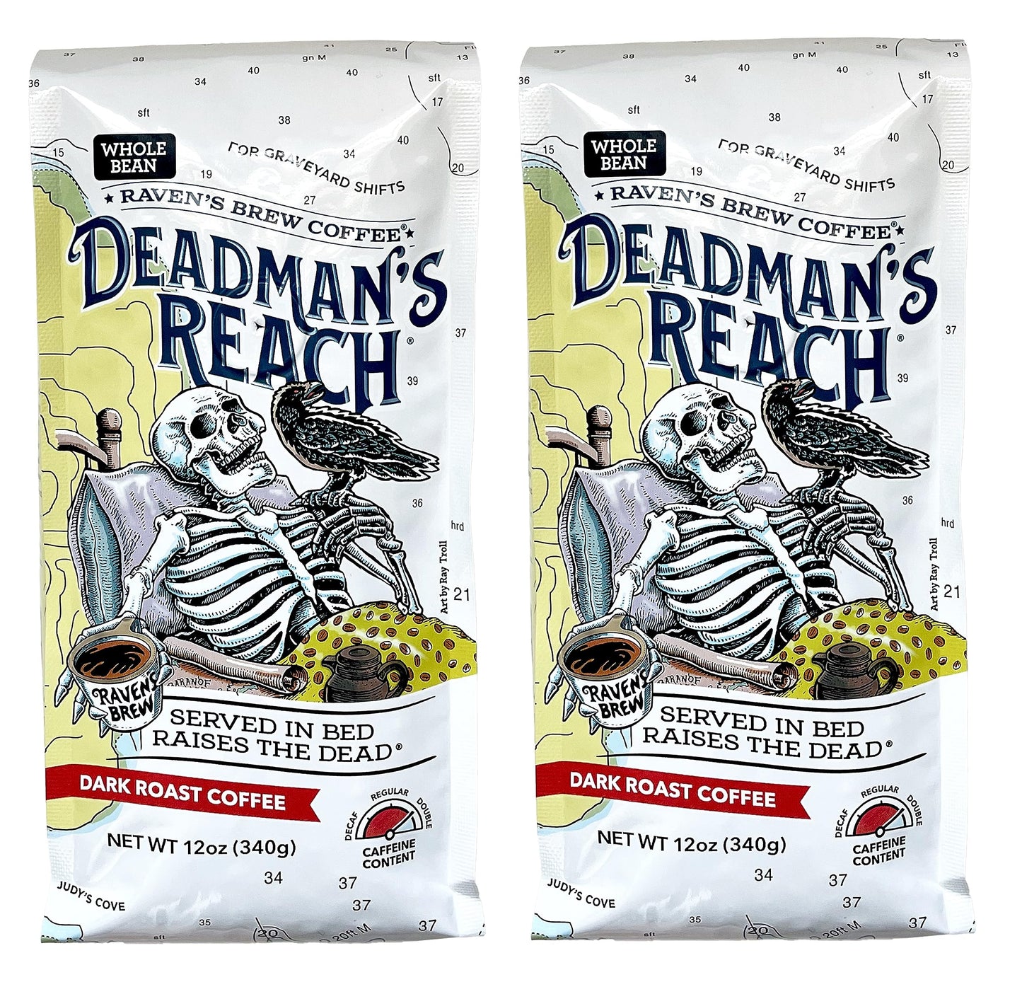 Ravens Brew Coffee Dark Roast Whole Bean High Caffeine 12oz - Deadmans Reach 2-Pack