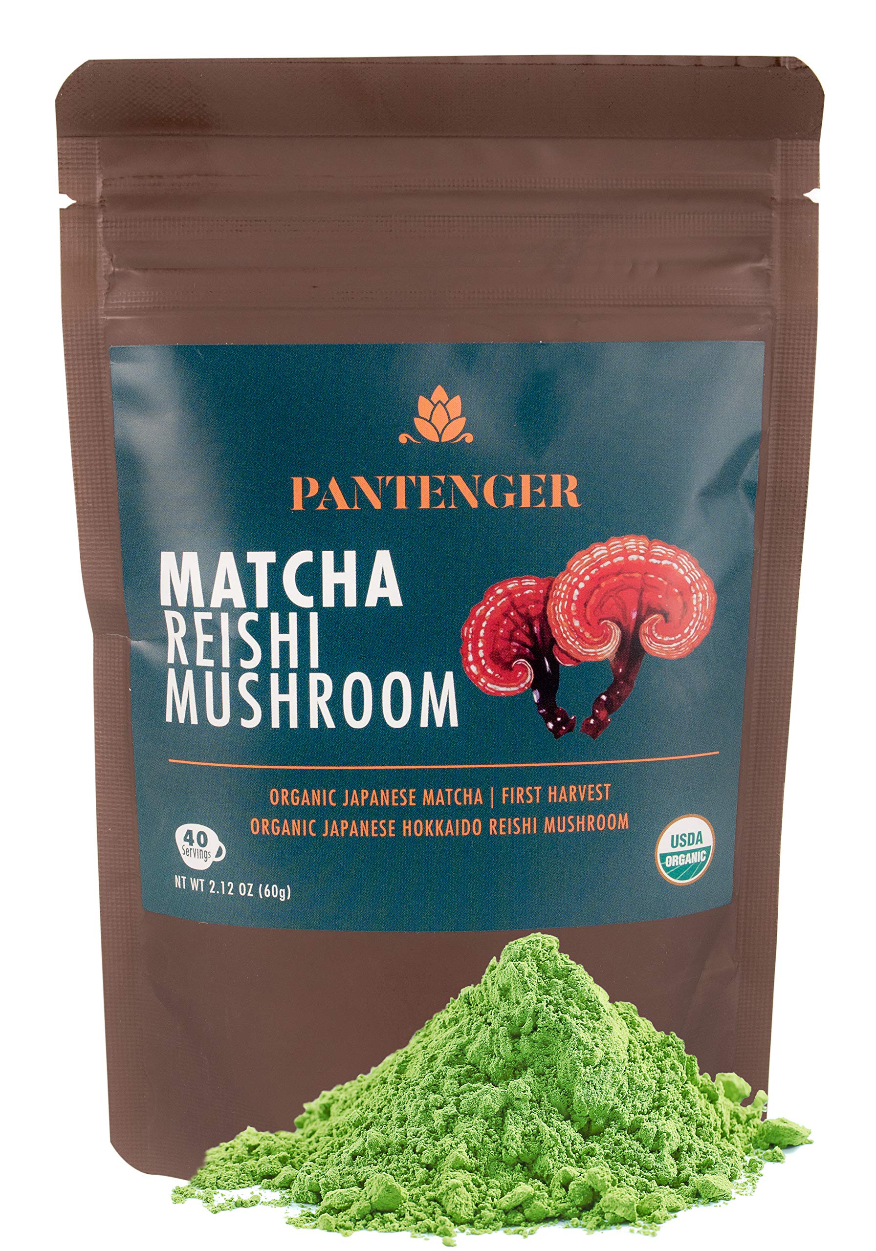 Pantenger Matcha Green Tea Powder with Reishi Mushroom, USDA Organic, 2.12 oz (60g)