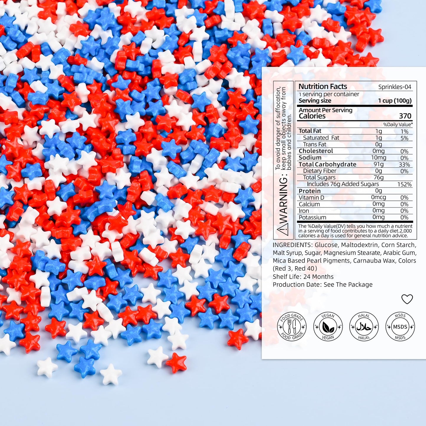 Cobakey Patriotic Sprinkles For Baking, 4Th Of July Sprinkles For Cupcakes, Red White And Blue Star Candy Perfect For Independen