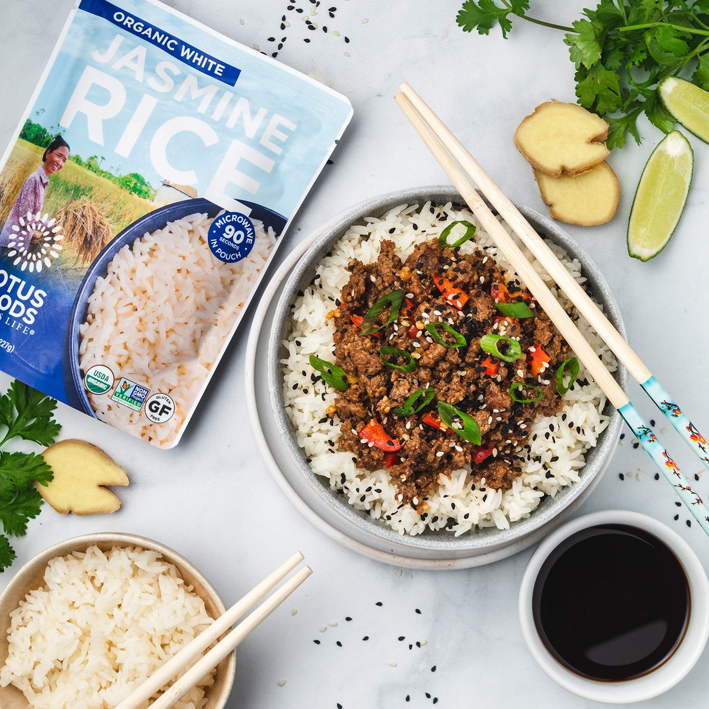 Lotus Foods Organic White Jasmine Rice Heat & Eat Pouch - Gluten Free White Rice, Organic Rice, Instant Microwave Jasmine Rice, Microwavable Pre Cooked Rice - 8 Oz (Pack Of 6)