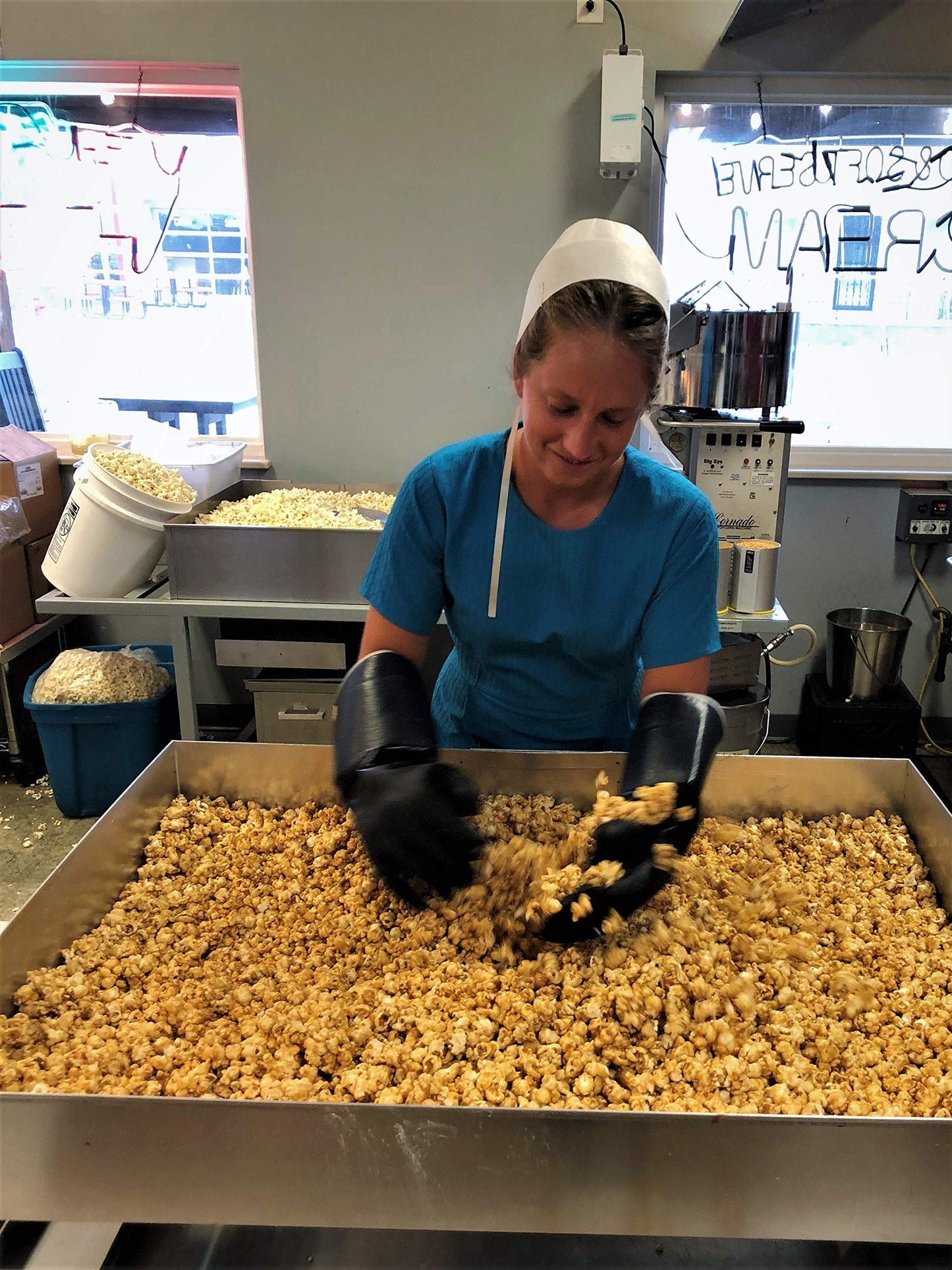 Amish Good Enhanced Caramel Popcorn With Chocolate Drizzle Real Butter And Coconut Oil In 12 Ounce Bag