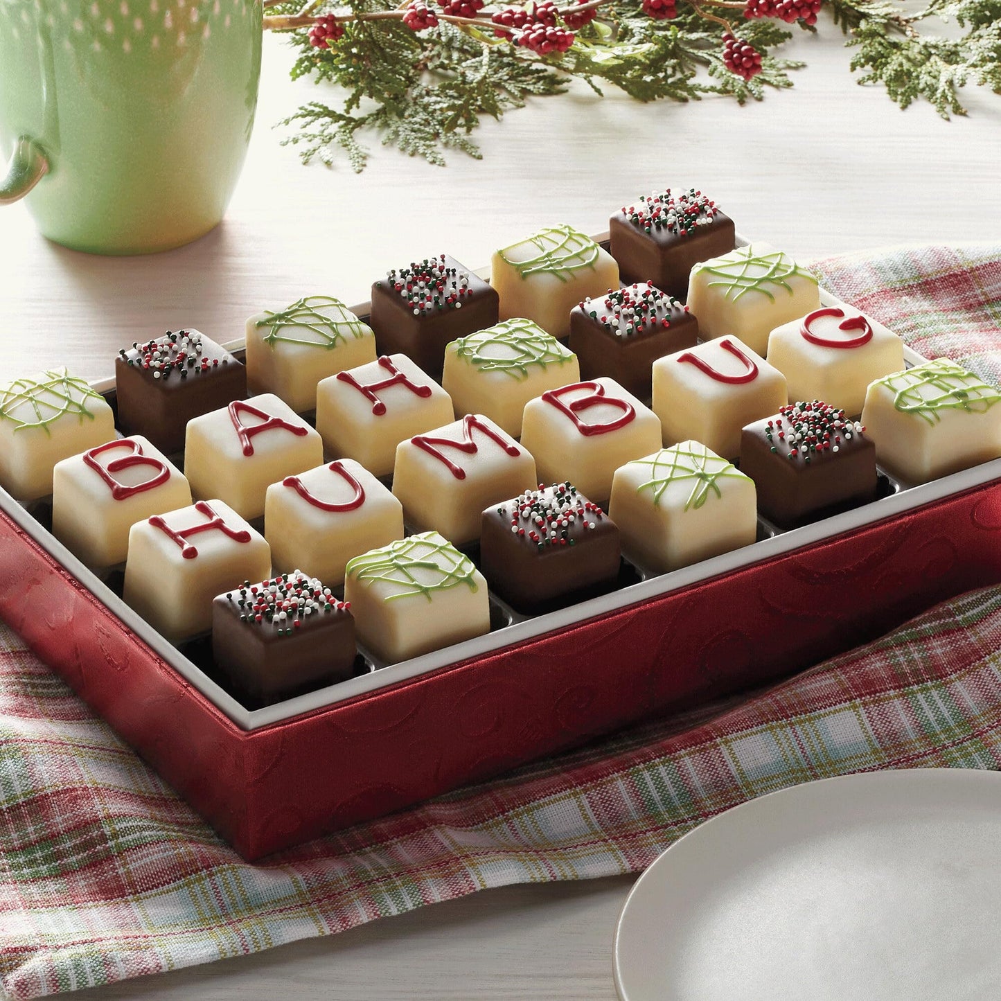 The Swiss Colony Bah Humbug Petits Fours Cakes - Gourmet Cake Assortment with Chocolate, Vanilla, and Layer Cakes - Holiday Dess