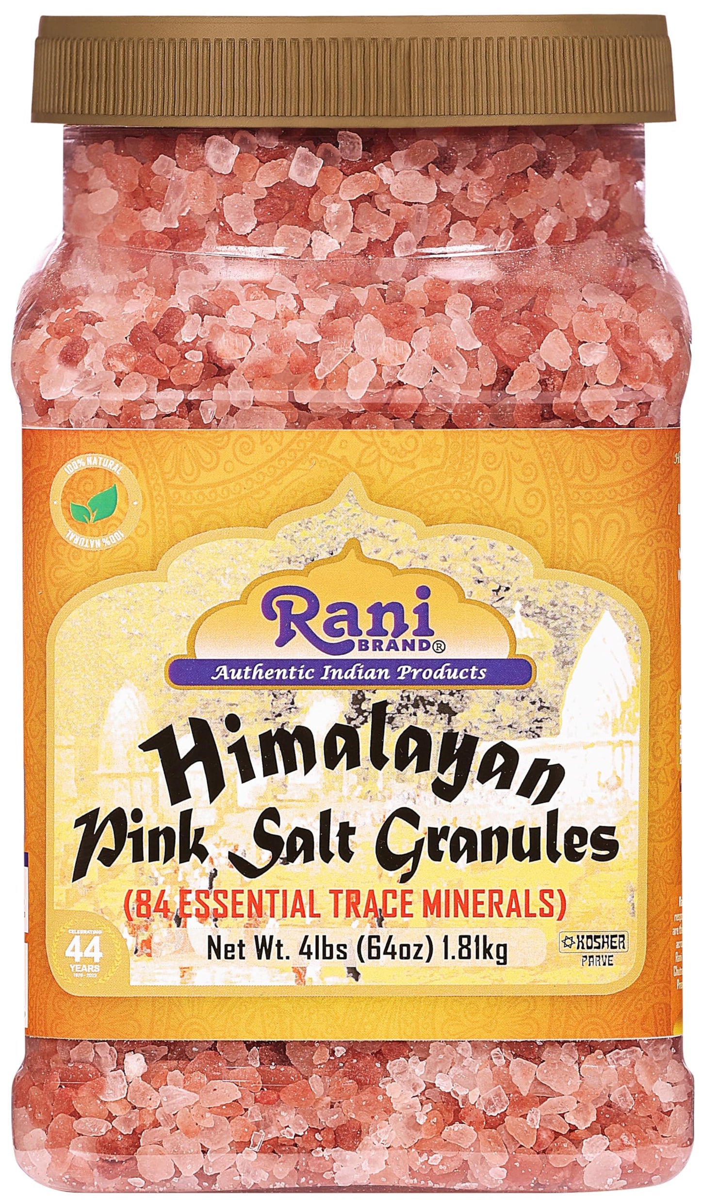 Rani Himalayan Pink Salt Granules (84 Essential Trace Minerals) 64oz (4lbs) 1.81kg PET Jar ~ All Natural | Vegan | Gluten Friend