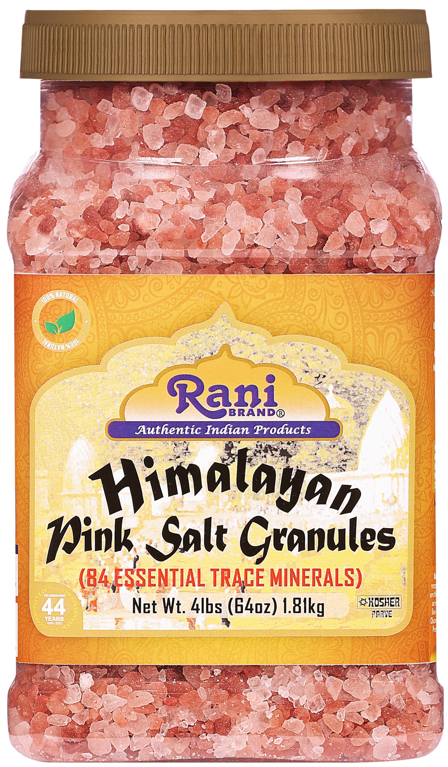 Rani Himalayan Pink Salt Granules (84 Essential Trace Minerals) 64oz (4lbs) 1.81kg PET Jar ~ All Natural | Vegan | Gluten Friend