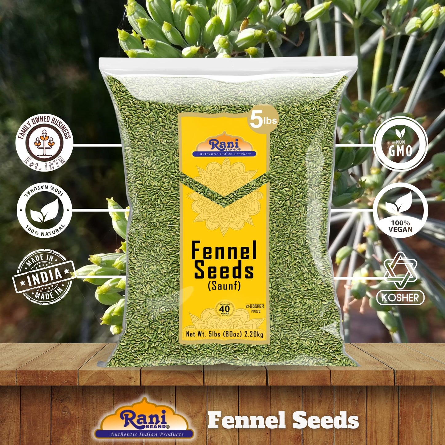 Rani Fennel Seeds (Saunf Sabut) Whole Spice 80Oz (5Lbs) 2.27Kg Bulk ~ All Natural | Gluten Friendly | Non-Gmo | Vegan | Indian Origin