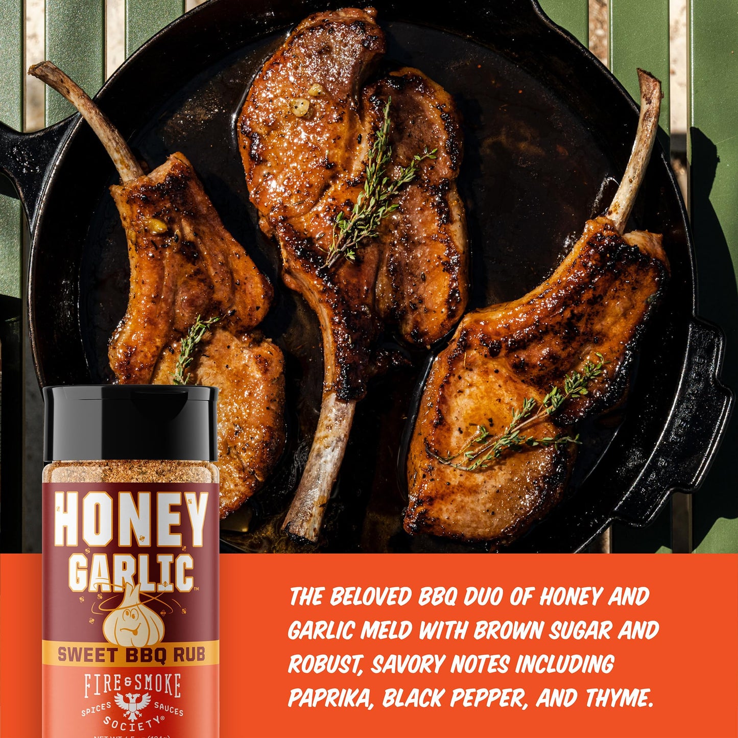 Fire & Smoke Society Honey Garlic BBQ Rub - 6.5 oz Seasoning for Grilling, smoky aroma, Pulled Pork, Ribs, Chicken, Burgers