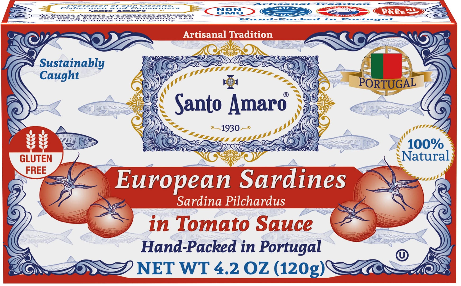 Santo Amaro Authentic European Sardines in Tomato Sauce, 4.23 oz (Pack of 3), Wild Caught, 23g Protein, Paleo, from Portugal
