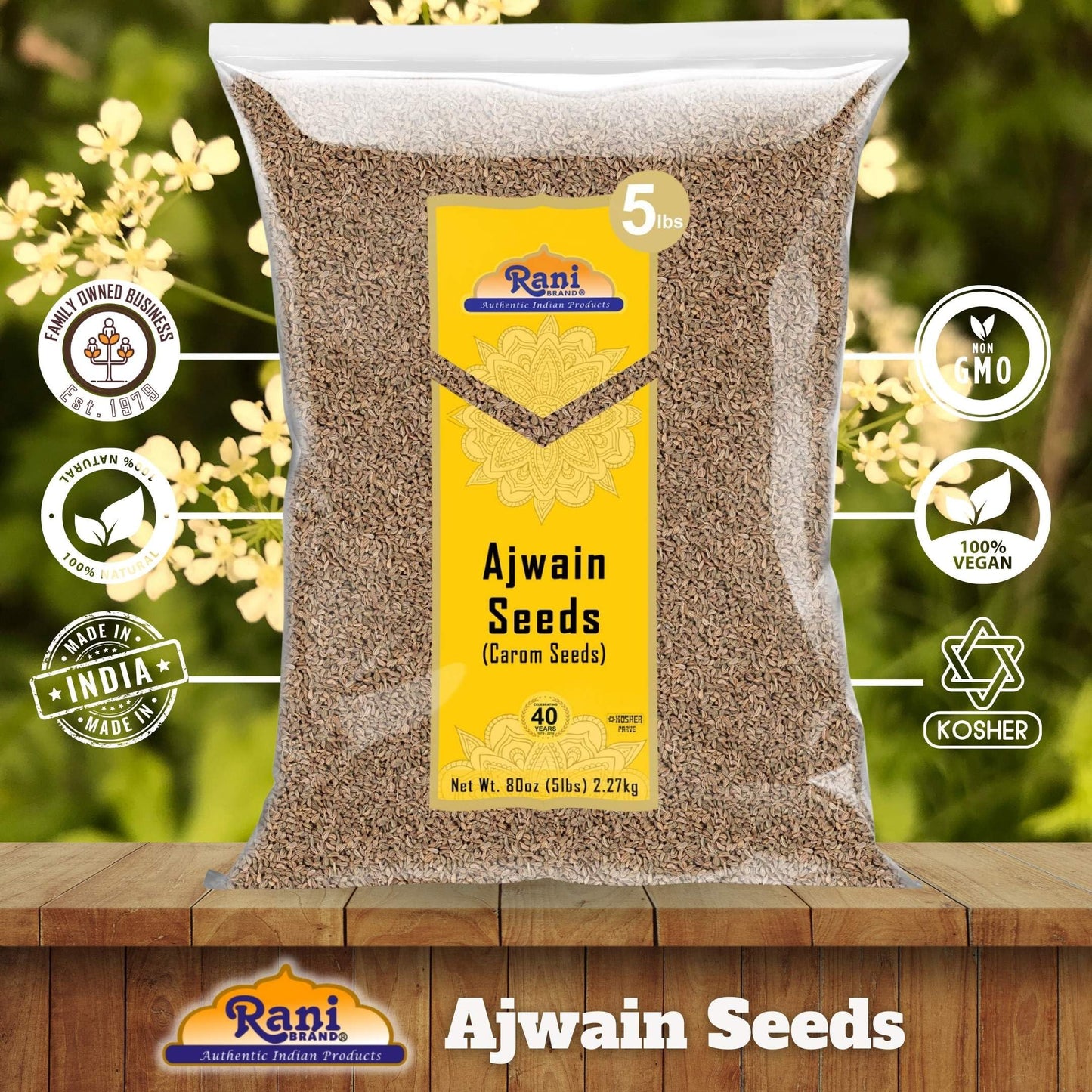 Rani Ajwain Seeds Whole - 80oz (5lbs) Bulk, All Natural, Vegan, Gluten Friendly, NON-GMO, Kosher, Indian Origin