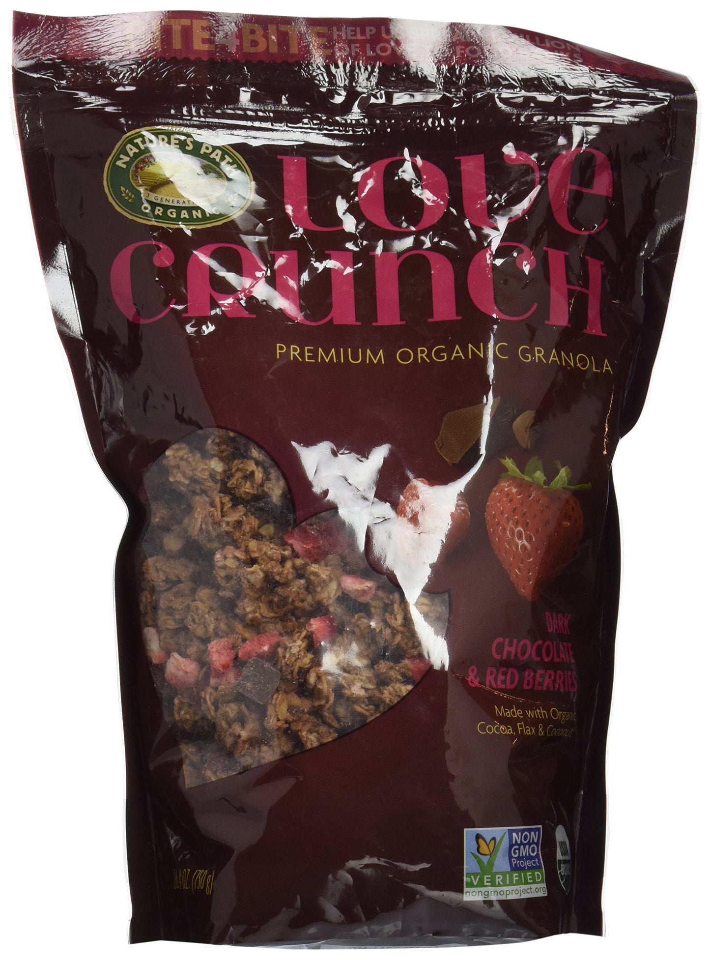 Love Crunch Organic Dark Chocolate & Red Berries Granola, 26.4 Oz (Pack Of 1), Non-Gmo, Fair Trade, By Nature'S Path