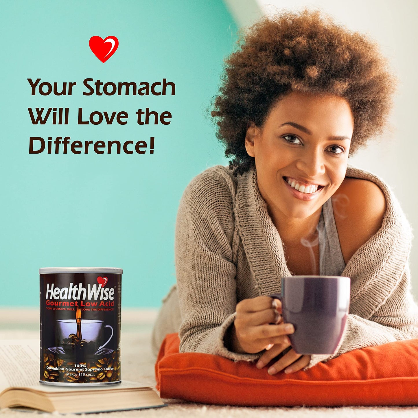 Healthwise Low Acid Coffee Ground Coffee, 100% Colombian - Medium Roast, Healthier Coffee For Sensitive Stomachs, 12-Ounce Cans (Pack Of 12)