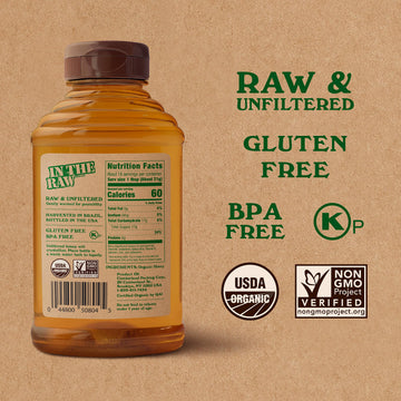 Organic Honey In The Raw  14 oz Squeeze Bottle  Pure Raw & Unfiltered Honey  No Additives  Gluten and BPA Free  USDA Certified  for Coffee  Tea  Yogurt  Baking and More