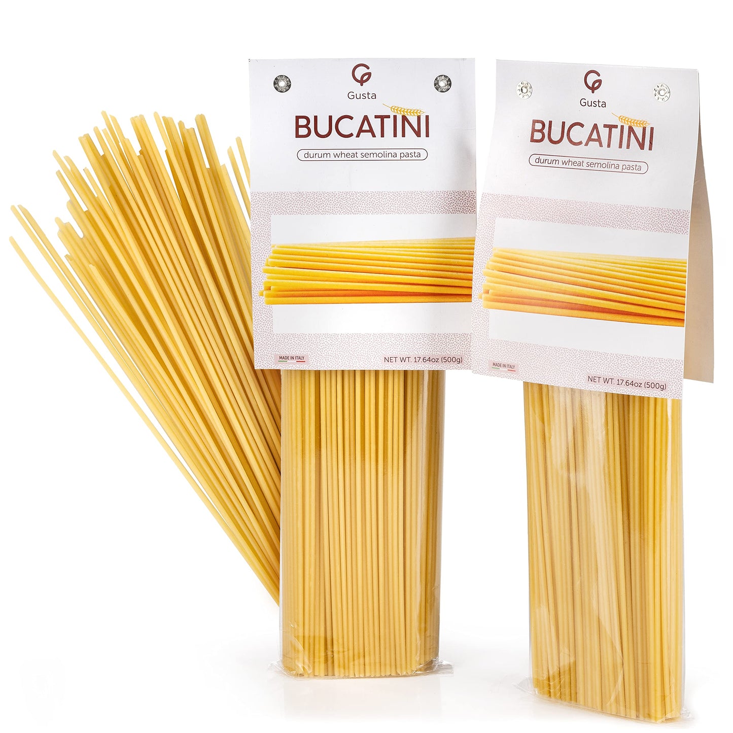 GUSTA Bucatini Pasta Noodles - Organic Durum Wheat - Non-GMO - 17.64oz (2 Pack)