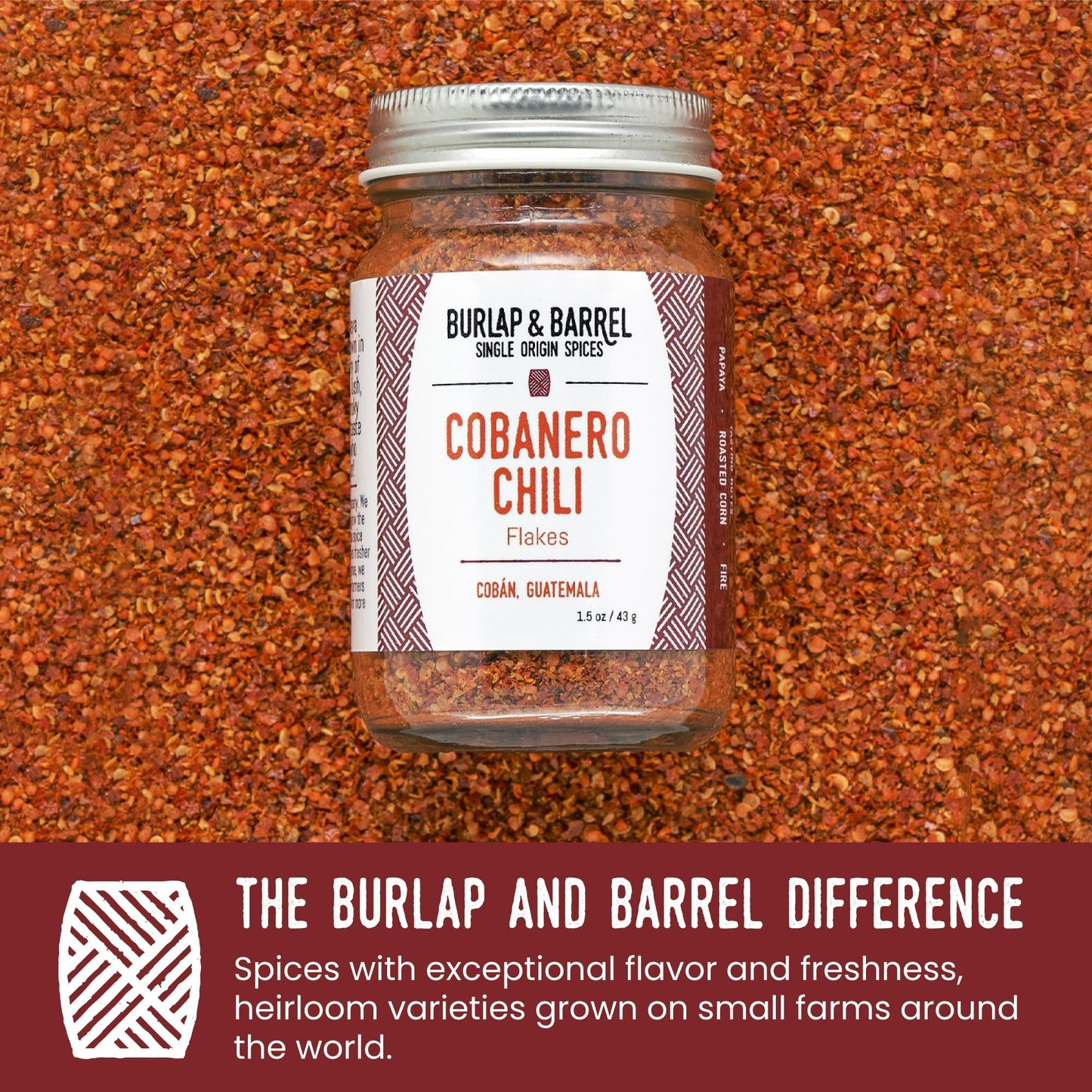Burlap & Barrel Cobanero Chili Flakes - Smoky Heat with Fruity Aroma - 1.5oz Glass Jar
