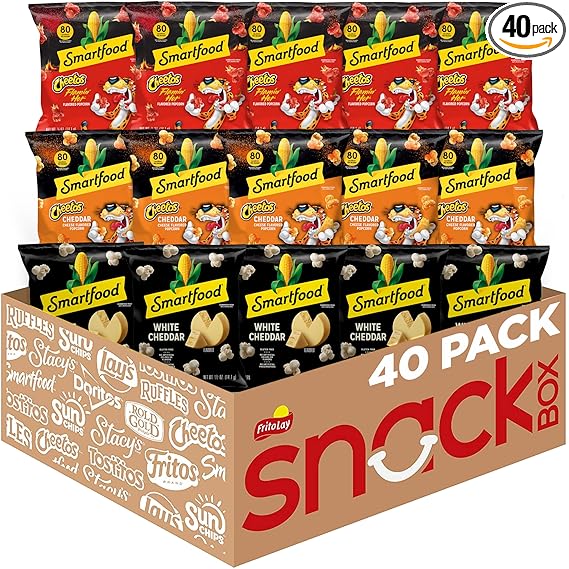 Smartfood Popcorn, White Cheddar and Flamin' Hot White Cheddar Variety Pack, 0.5 Ounce (Pack of 40)