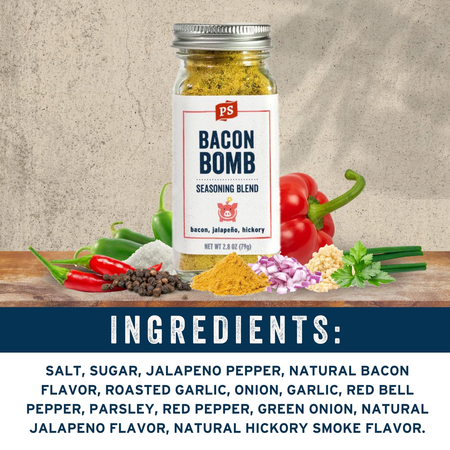 PS Seasoning Bacon   - Jalapeno Hickory Bacon Seasoning Powder - 2.8 oz - All-Purpose BBQ Dry Rub for Meats and Snacks