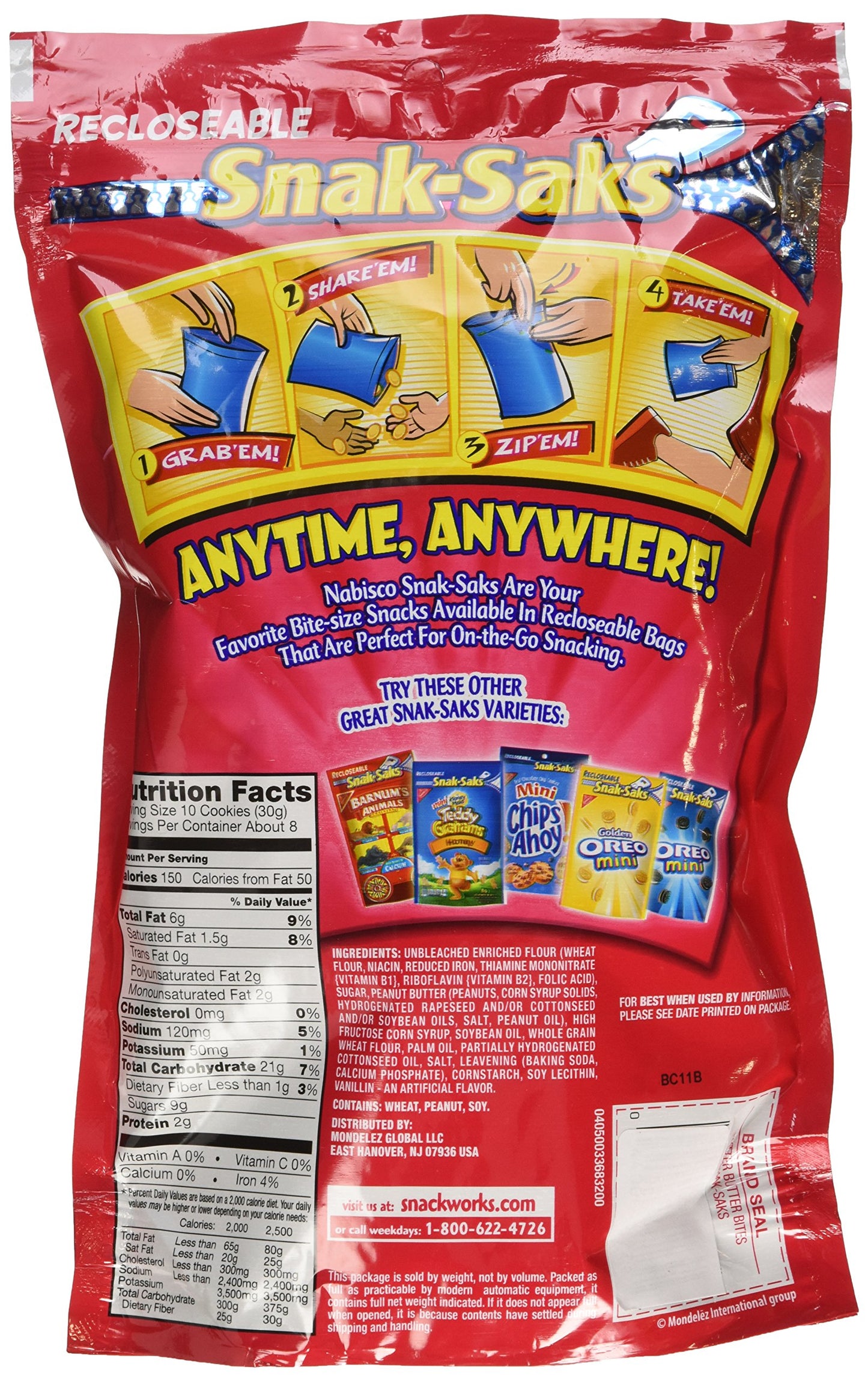 Nabisco, Mini Nutter Butter, Bite Size Snak-Saks, 8oz Bag (Pack of 3)