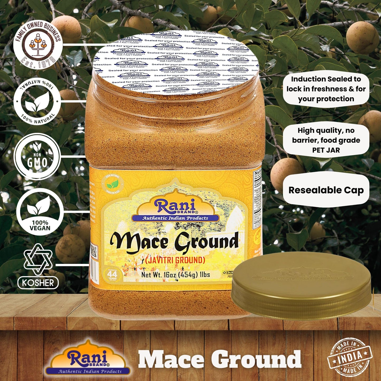 Rani Mace Ground (Javathri) Powder, Spice 16Oz (1Lb) 454G Pet Jar ~ All Natural | Vegan | Gluten Friendly | Non-Gmo | Kosher | I