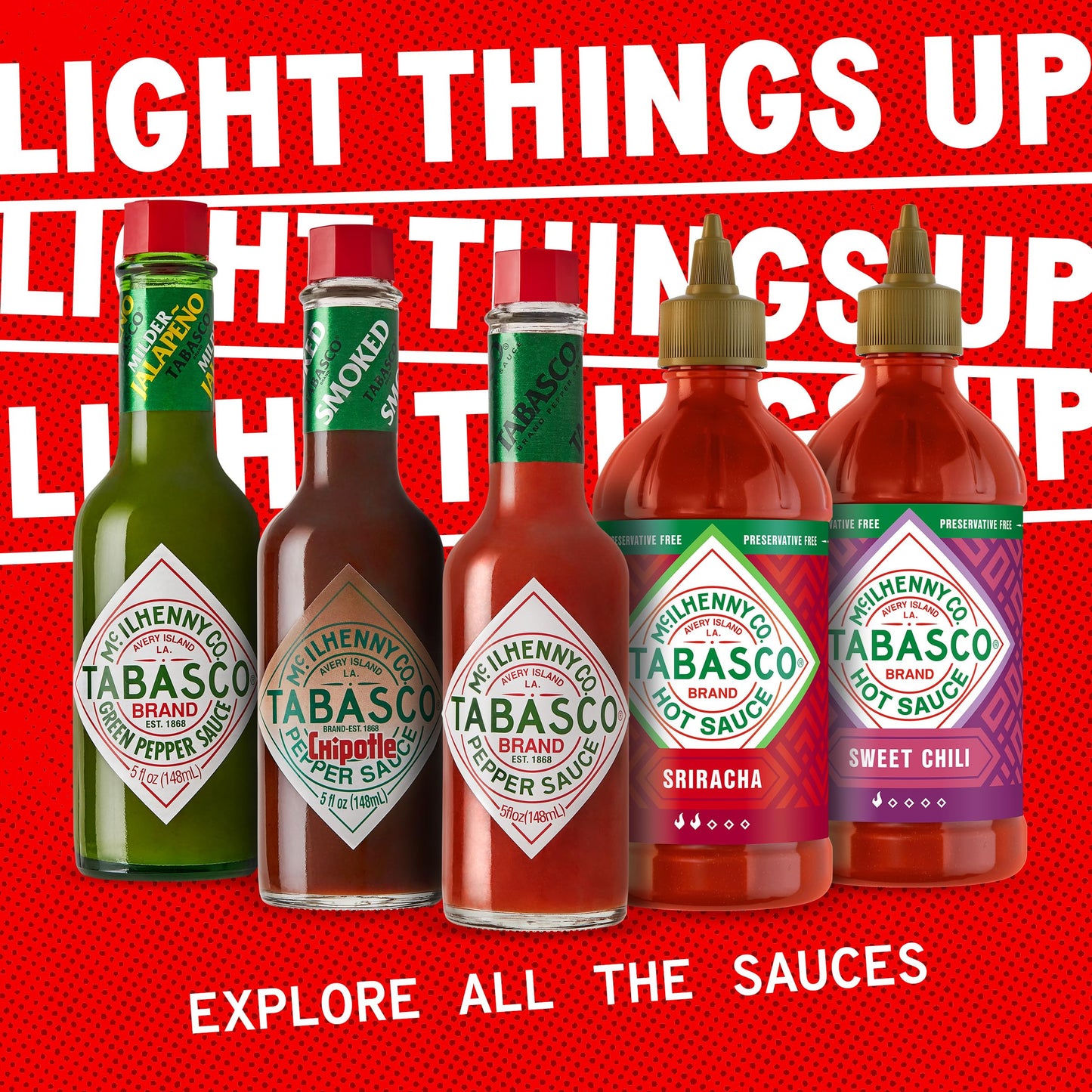 TABASCO Brand Hot Sauce Variety Pack, Gift Set Includes Five Tabasco Hot Sauce Glass & Squeeze Bottles, Perfect for Eggs, Pizza,
