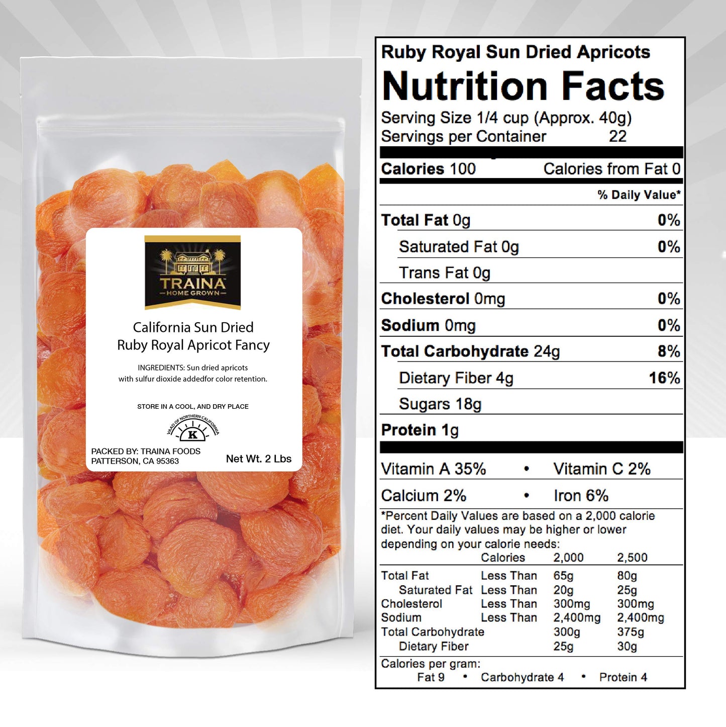 Traina Home Grown California Sun Dried Ruby Royal Apricot Halves - Seasonal/Limited - Healthy, No Sugar Added, Non Gmo, Gluten Free, Kosher Certified, Vegan, Packed In Resealable Pouch (2 Lbs)