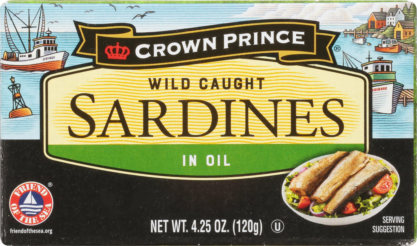 Crown Prince Sardines in Oil, 4.25-Ounce Cans (Pack of 12)