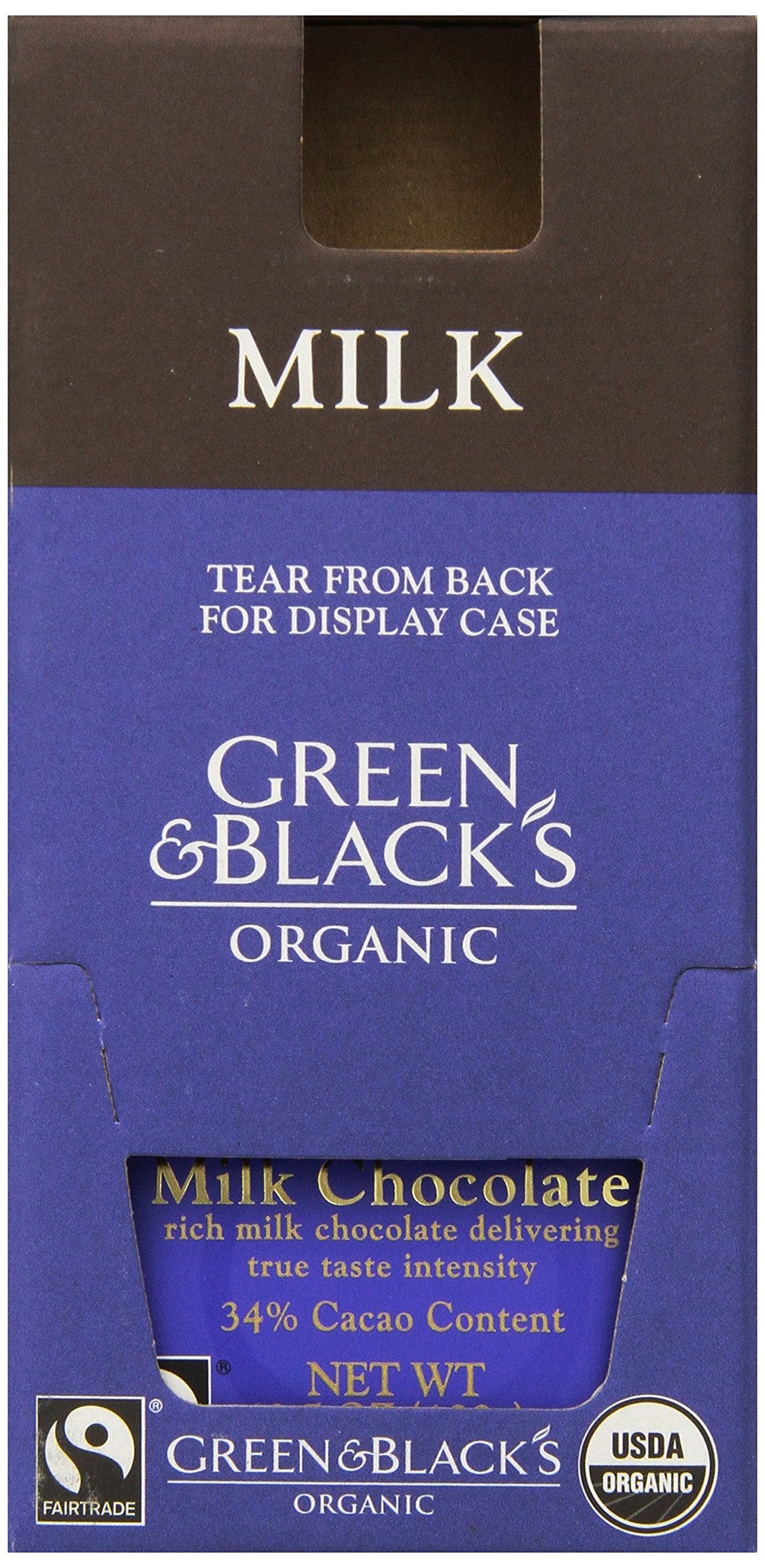 Green & Blacks Organic Milk Chocolate Bars, 34% Cacao, 3.5 oz, 10 Count, Brown