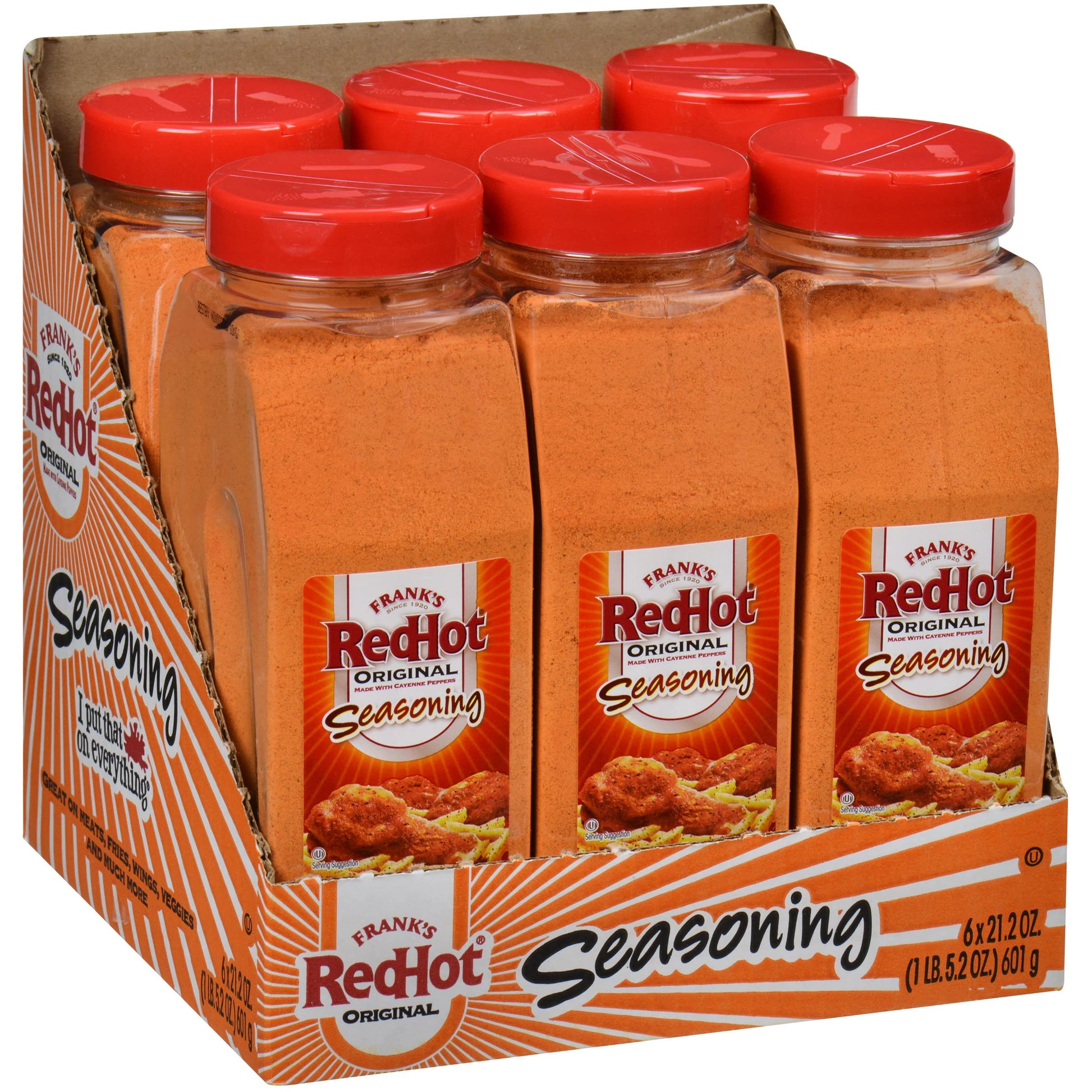 Frank'S Redhot Original Seasoning, 21.2 Oz (Pack Of 6) - Six 21.2 Ounce Containers Of Hot Sauce Seasoning Blend Of Savory Garlic