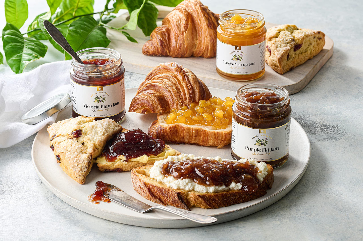 Gourmanity Set of 3 Jam Gift Set, Jellies and Preserves Assortment - Victoria Plum Jam, Purple Fig Jam and Mango and Passion Fru
