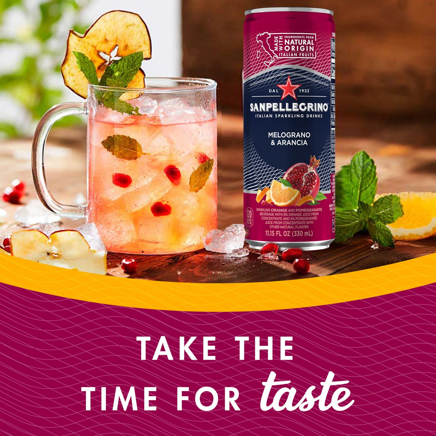Sanpellegrino Italian Sparkling Drink Melograno And Arancia, Sparkling Orange And Pomegranate Beverage, 11.15 Fl Oz Can