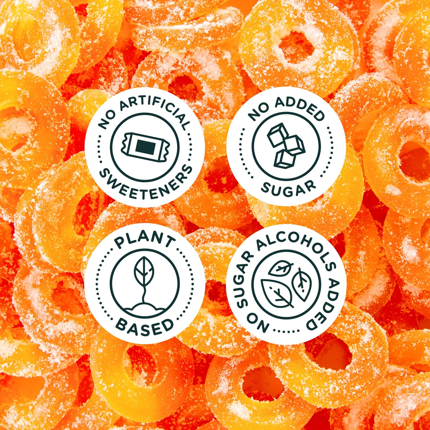 SmartSweets Peach Rings, Candy With Low Sugar 3g, Low Calorie 100, Net Carb 10, Plant Based, Gluten Free, No Artifical Colors or